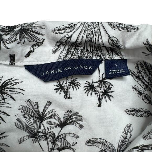JANIE & JACK Tropical Tree Crisp Button Up Shirt Size 7 Boys Black White Cotton - Picture 3 of 4